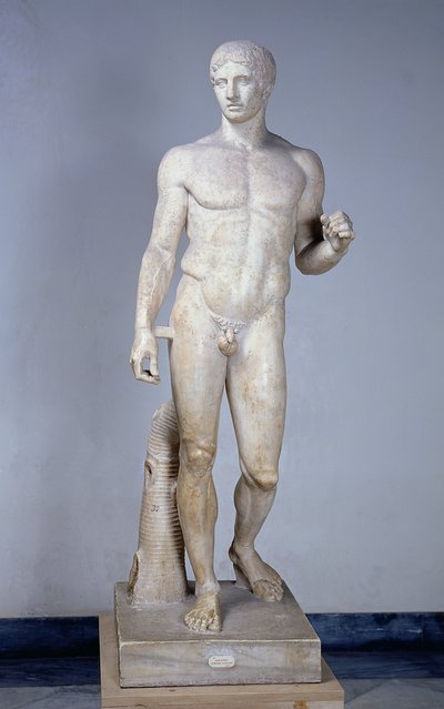 アスリート、ポンペイ（大理石）のPolykleitos（fl.c.450-c.415 BC）によるオリジナルの後のローマのコピー（詳細は119500を参照） 作： Roman